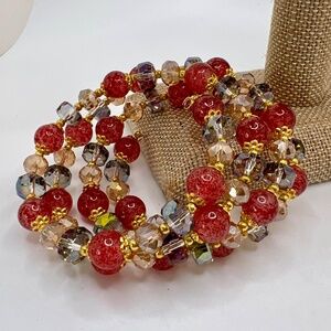 Watermelon Bliss Glass Bead Memory Wire Bracelet
